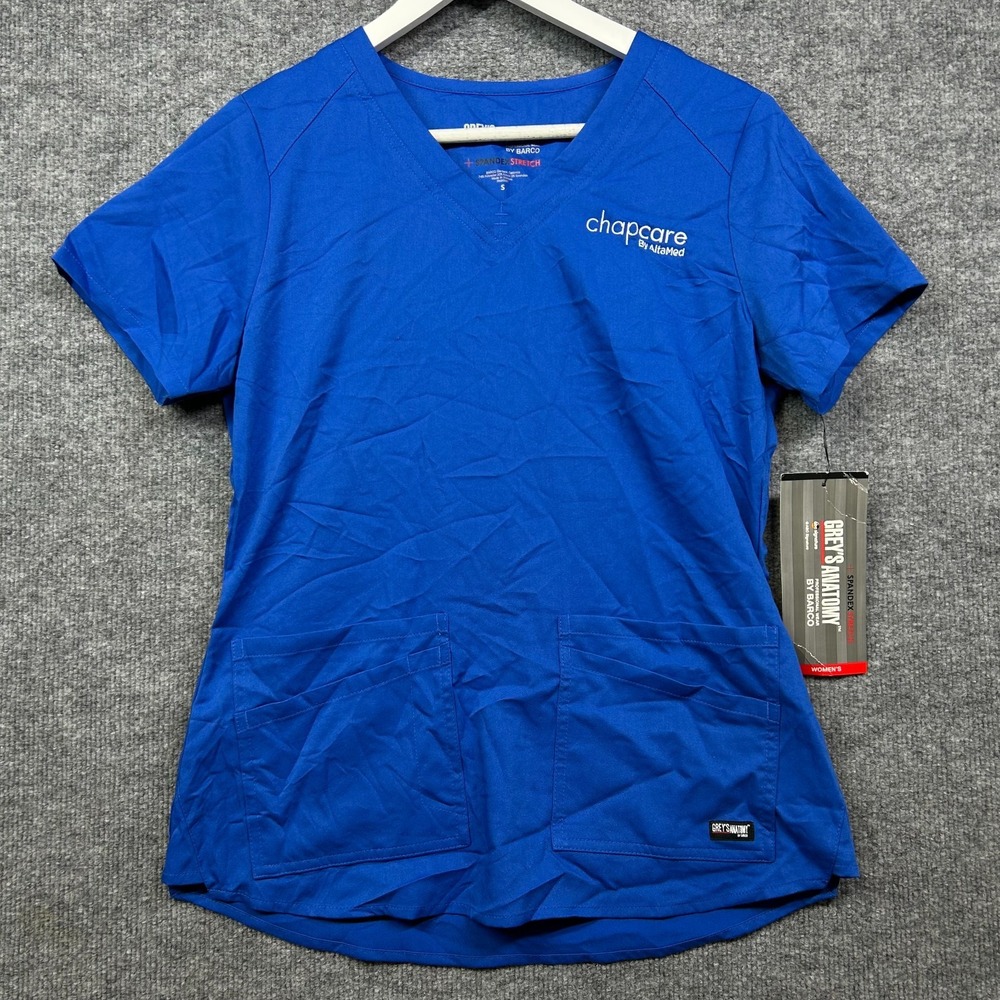 Grey's Anatomy By Barco Scrub Top Women's Royal Blue Stretch V-Neck Small - NWT